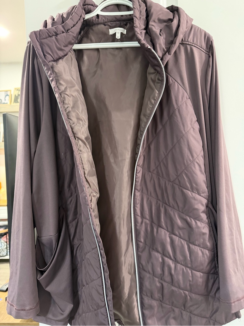 Maurices Quilted Hooded Puffer Jacket in Mauve